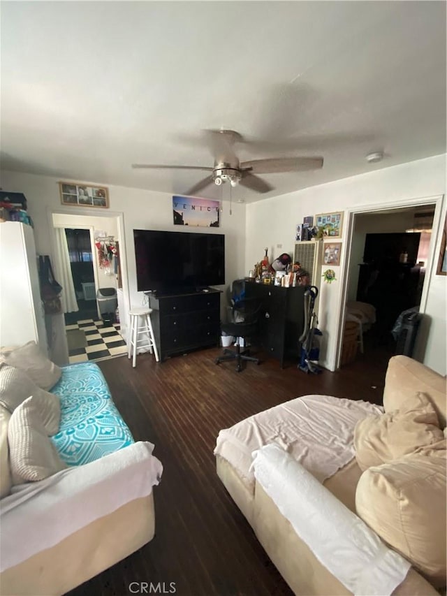 1348 E 21st St, Los Angeles, CA 90011 - living area with wood finished floors and ceiling fan