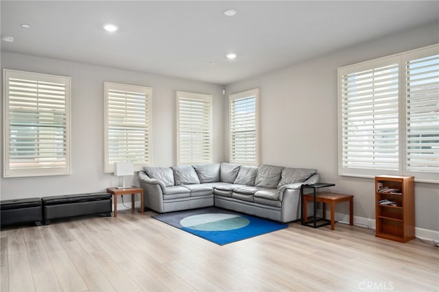 living room with light hardwood / wood-style flooring