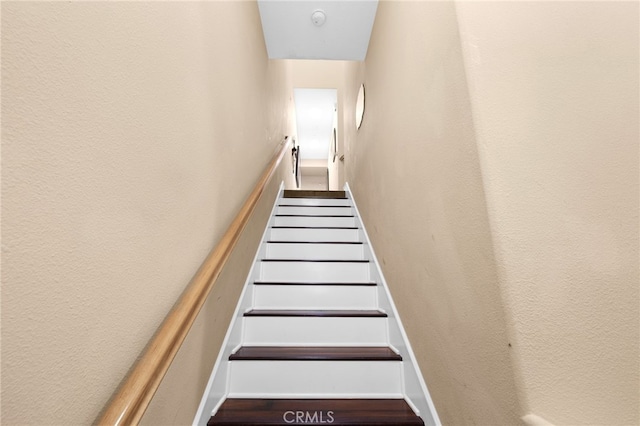 stairway with hardwood / wood-style flooring