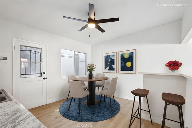 18508 Mansel Ave, Redondo Beach, CA 90278 - dining room with ceiling fan, light wood-style floors, and baseboards