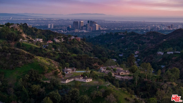 view of aerial view at dusk