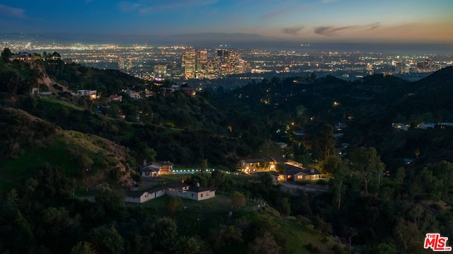 view of aerial view at dusk