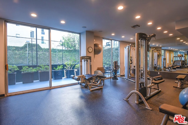 exercise room with expansive windows