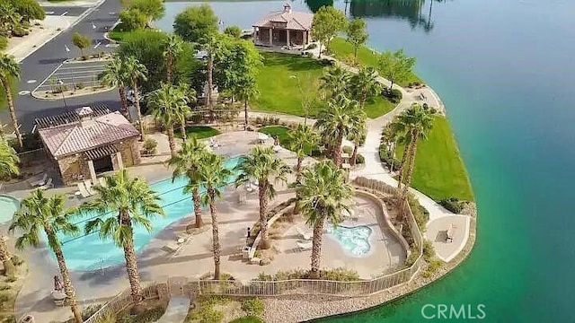 aerial view with a water view