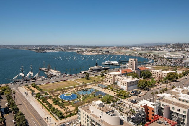 aerial view featuring a water view