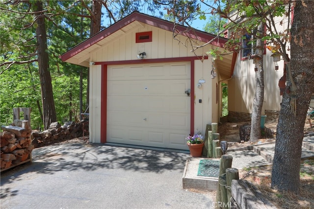 garage with wood walls