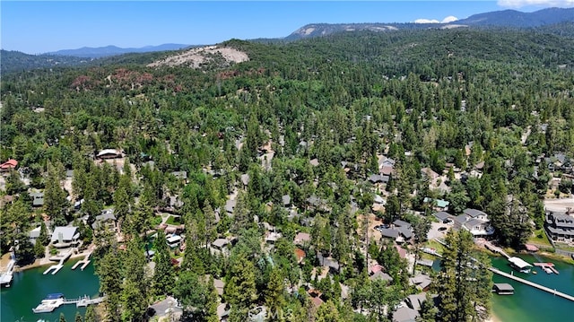 bird's eye view with a water and mountain view