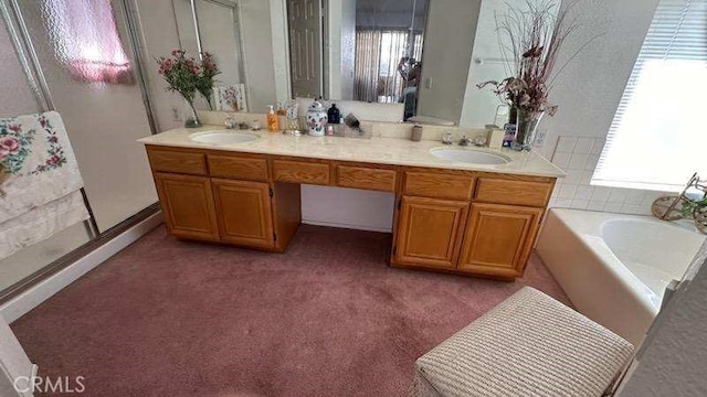 bathroom featuring vanity, plenty of natural light, and a bathtub