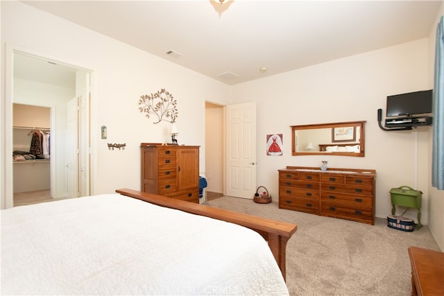 bedroom with a spacious closet, carpet, and a closet