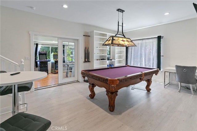 game room featuring light hardwood / wood-style flooring and billiards