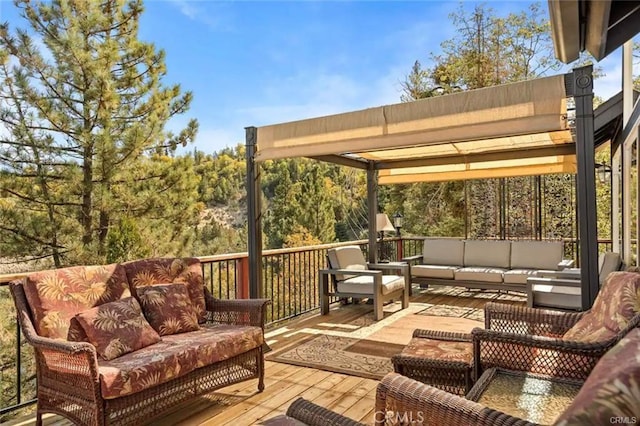 wooden deck featuring an outdoor living space