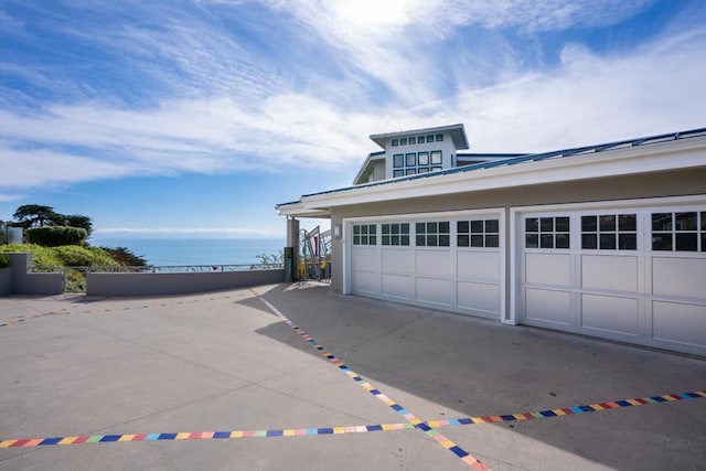 garage with a water view