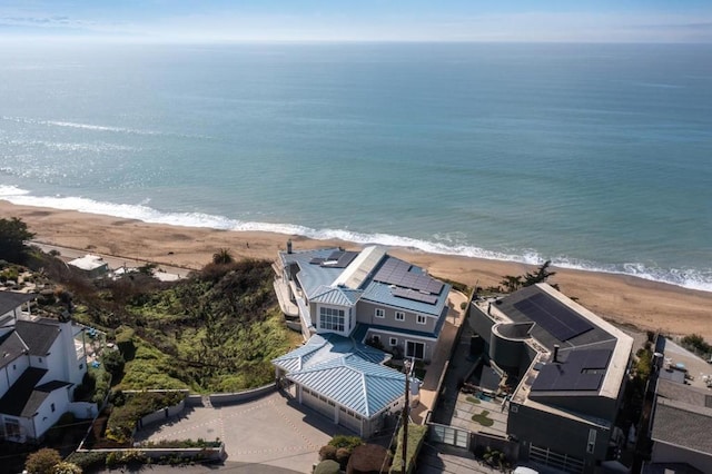 aerial view with a beach view and a water view