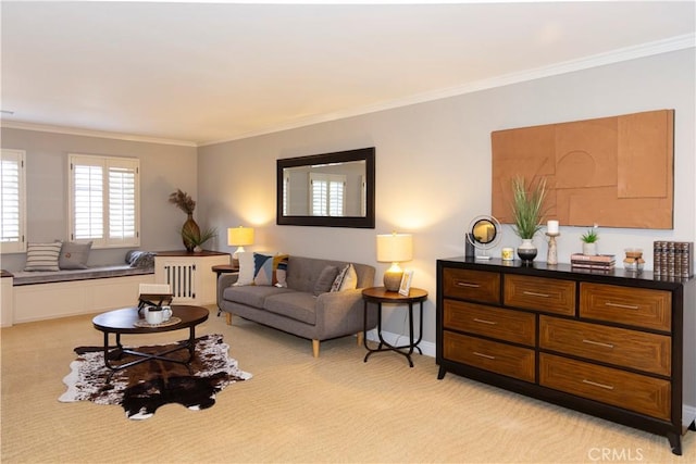 6829 Corintia St, Carlsbad, CA 92009 - living area with light colored carpet, ornamental molding, and baseboards