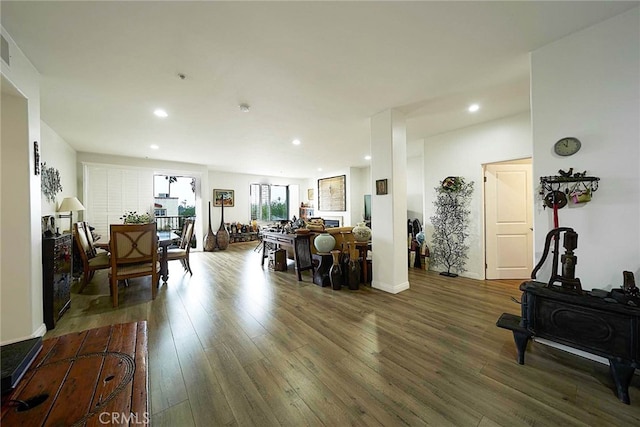 living room featuring dark hardwood / wood-style floors