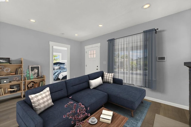 living room featuring dark hardwood / wood-style floors