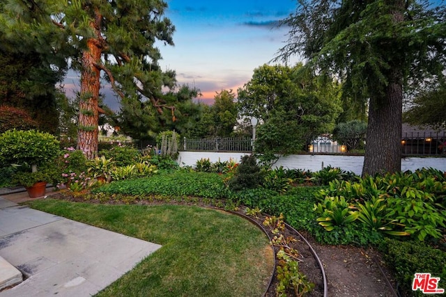 view of yard at dusk