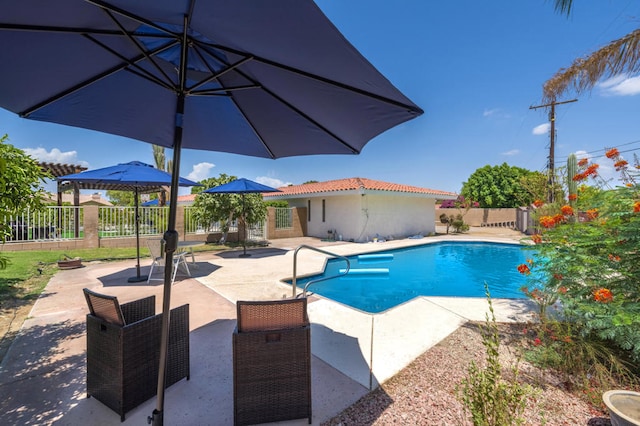 view of swimming pool featuring a patio