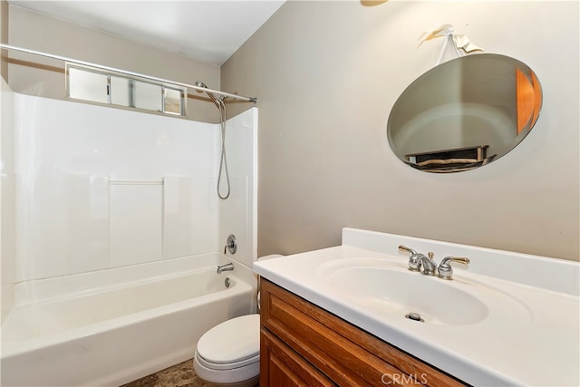 full bathroom with shower / bathtub combination, vanity, and toilet