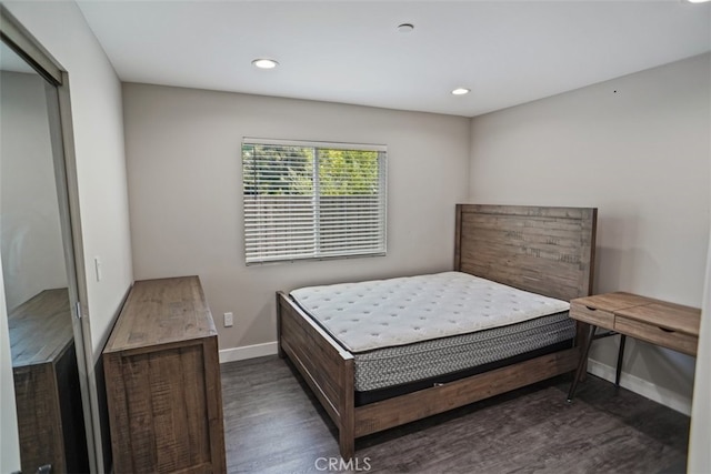 bedroom featuring dark hardwood / wood-style floors and a closet