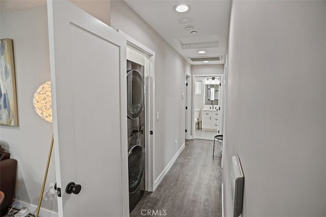 hall featuring dark wood-type flooring