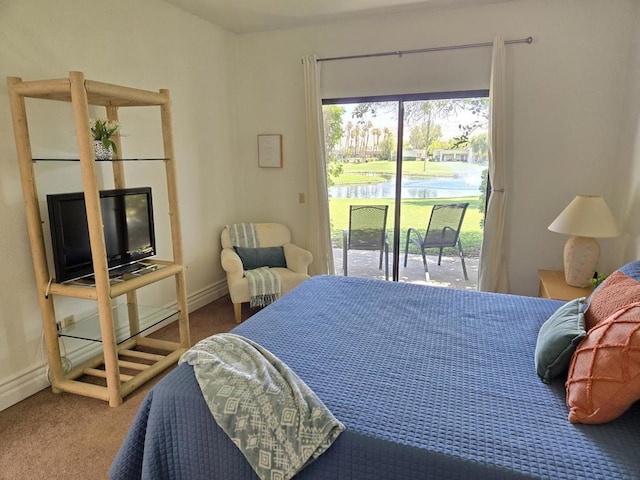 bedroom with carpet flooring and access to exterior