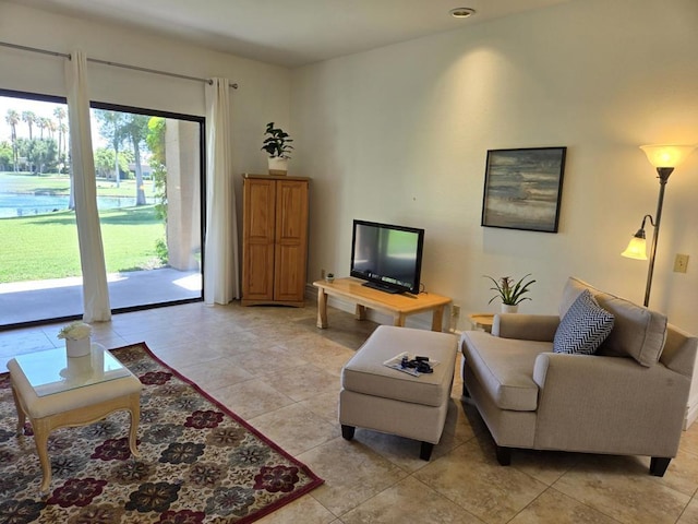 living room featuring light tile patterned floors