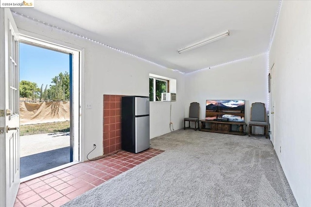 home office with cooling unit and carpet