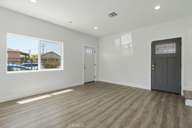 entryway with wood-type flooring