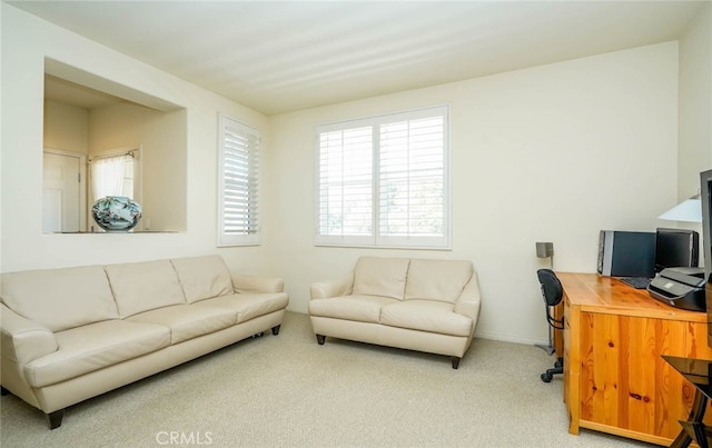 living room featuring light colored carpet