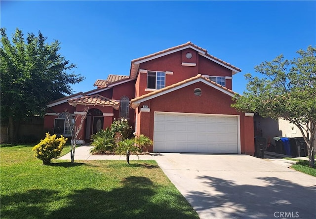 view of front facade featuring a front yard and a garage