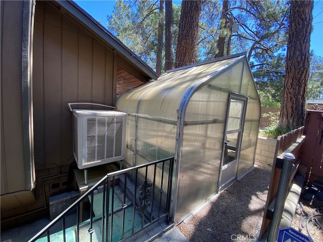 deck with an outbuilding