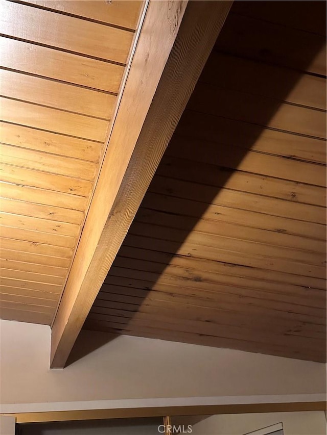 interior details with beamed ceiling and wood ceiling