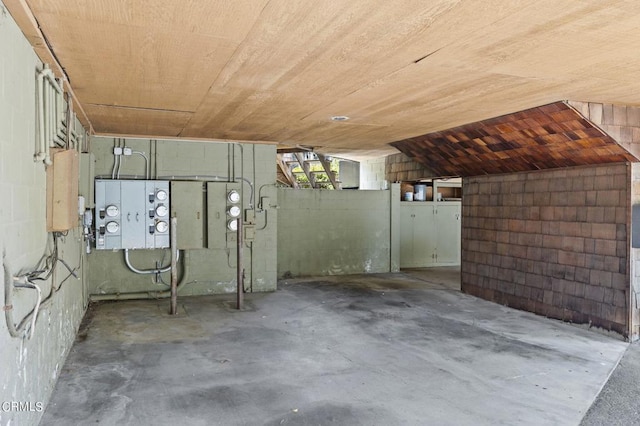 basement with wooden ceiling