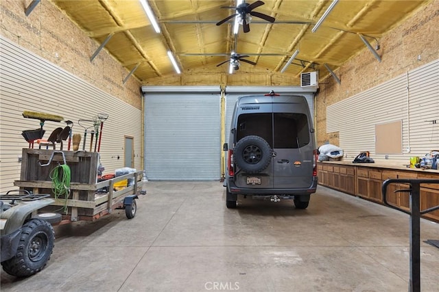 garage with ceiling fan