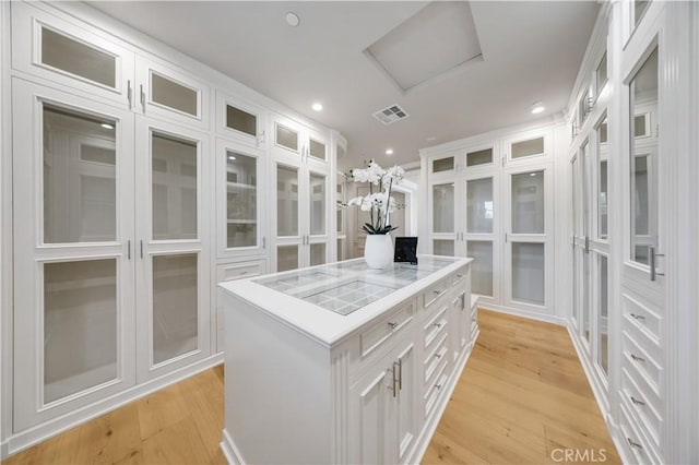 walk in closet featuring light hardwood / wood-style flooring