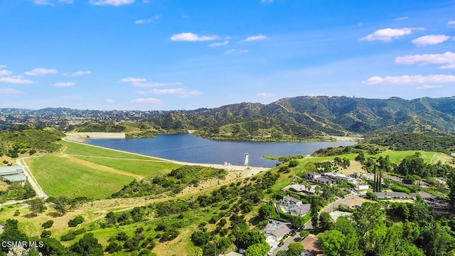 aerial view with a water and mountain view