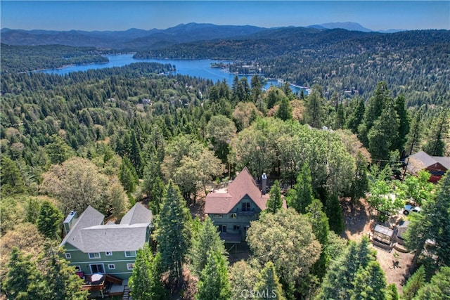 bird's eye view featuring a water and mountain view