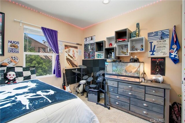 carpeted bedroom featuring multiple windows