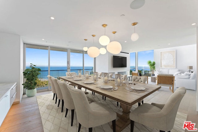 dining area with floor to ceiling windows and light wood-type flooring