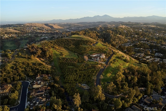 bird's eye view with a mountain view