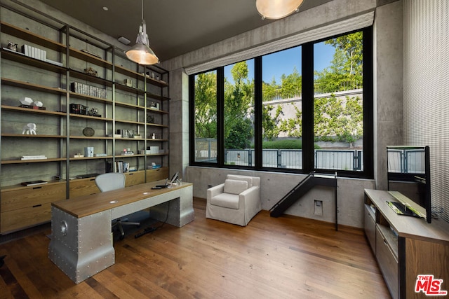 office area with dark wood-type flooring