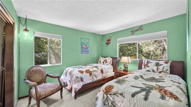 bedroom with a textured ceiling and carpet flooring