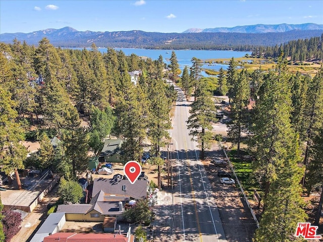 drone / aerial view featuring a mountain view