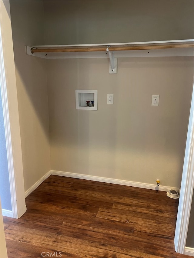 laundry area with washer hookup, gas dryer hookup, and dark hardwood / wood-style floors