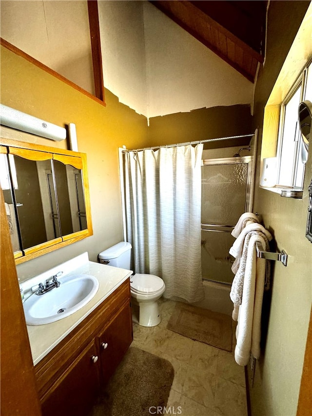 bathroom with vanity, a shower with curtain, and toilet