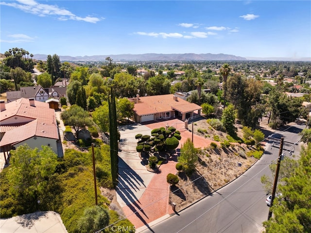 birds eye view of property featuring a mountain view