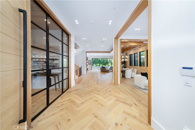 hall featuring light parquet floors