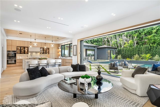 living room with light hardwood / wood-style floors