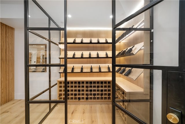 wine room with light hardwood / wood-style floors